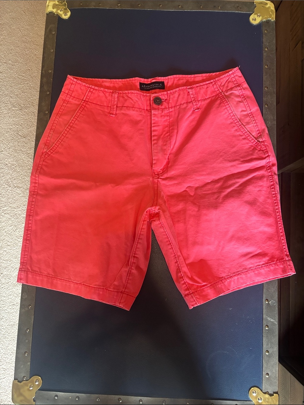 Aeropostale Men’s Bright Coral Flat Front Chino Shorts